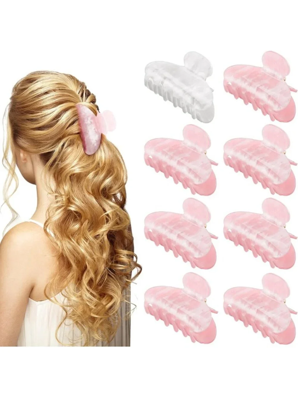 8-Pack Bridesmaid Proposal Gifts | Acrylic Hair Claw Clips in White & Pink